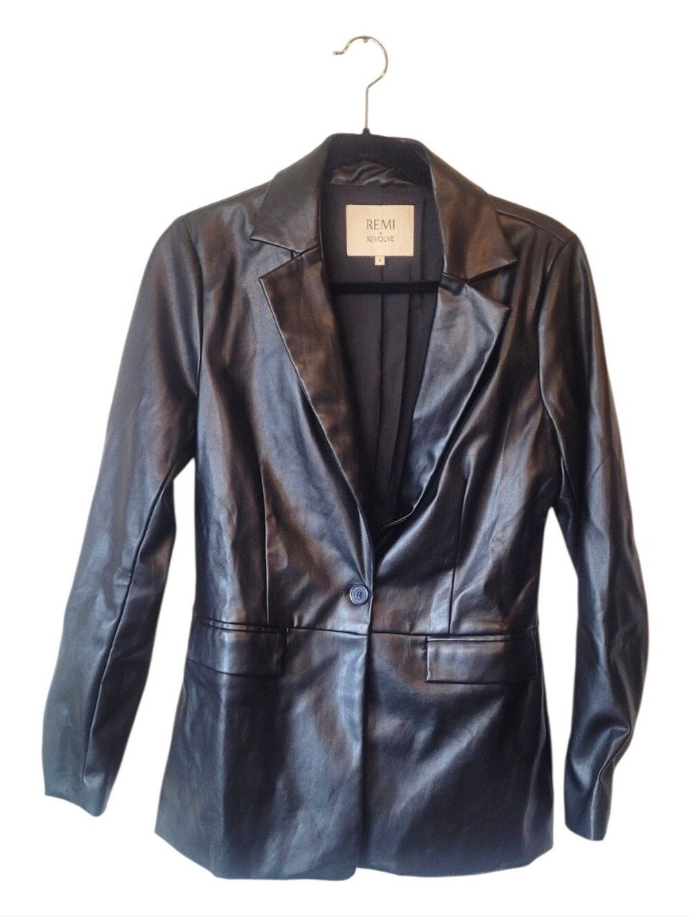 Remi x Revolve Faux Leather Black Blazer Jacket Size S